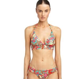 Robin Piccone Floral Retro Triangle Bikini Top Size Medium New